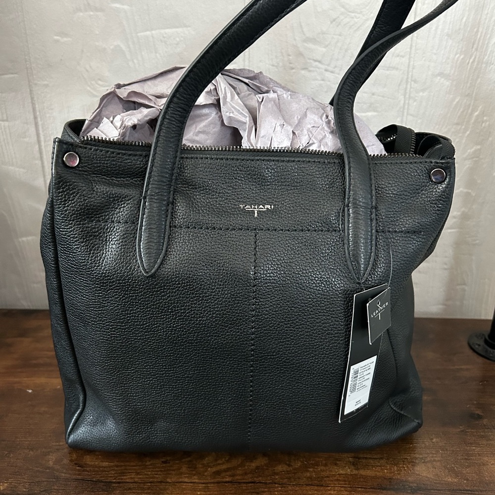 T Tahari Handbag Black Leather Natural Shrunken - Tote Flash Sale!! Reg $298